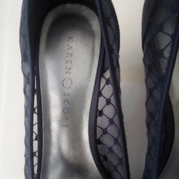 Karen Scott Womens Mesh Navy Embellished Peep Toe Kitten Heels MARALYN Size 10.5 - Picture 3 of 6